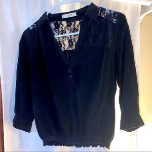 Black blouse with lace 3/4 sleeve crop top